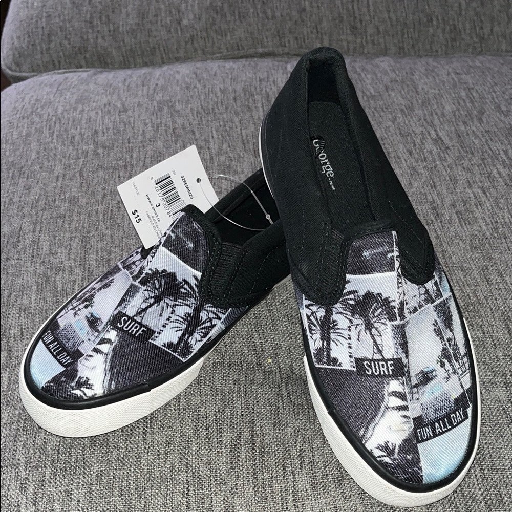 George Black and White Kids Slip-On Shoes